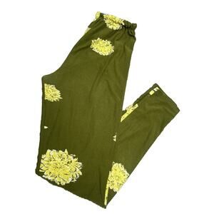 LuLaRoe OS Leggings Green With Yellow Flower Soft Casual Preloved